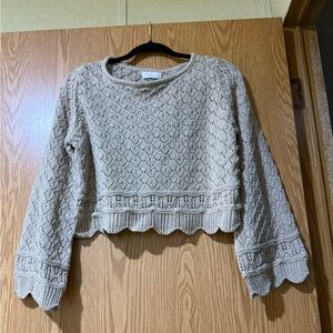 LC Lauren Conrad Beige Knit Sweater with Gold Stitching